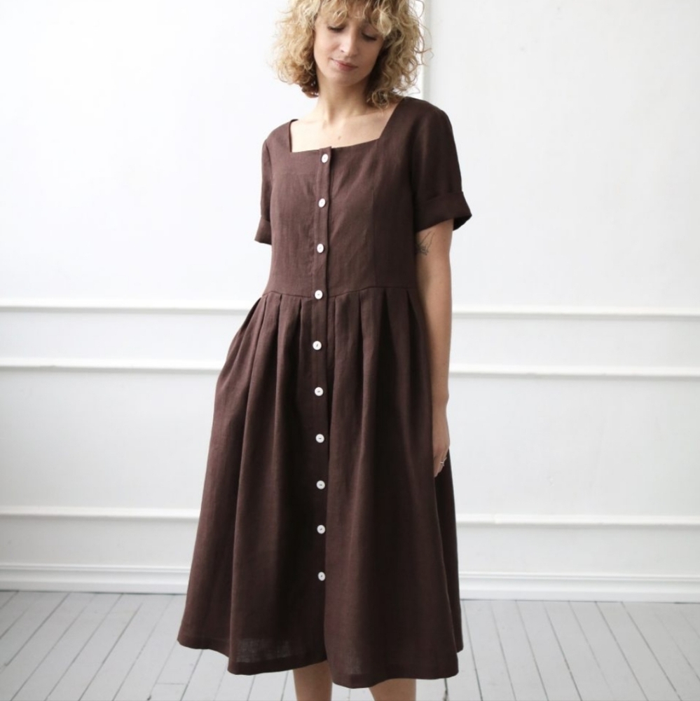OFFON 100% Linen NWTS Pleated Skirt dress Light Blue